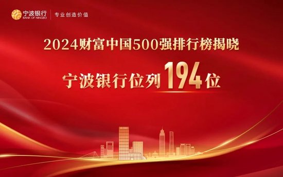 2024财富中国500强揭晓 宁波银行位列第194位